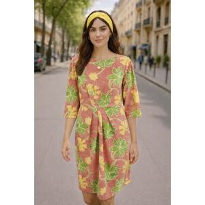 J. McLaughlin Tropical Sheath Dress Medium Coral Pink 3/4 Sleeve Knee Length‎